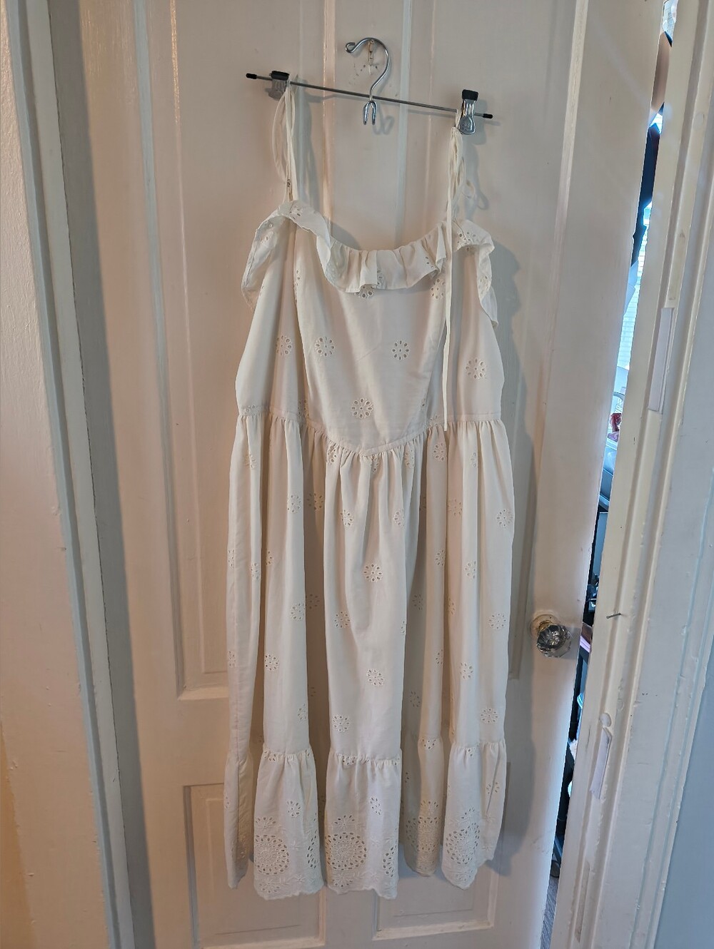 Celebrity Pink White Eyelet Maxi Dress with Ruffle Straps